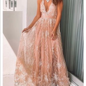 Rose gold dress with criss cross back